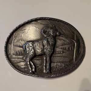 Vintage pewter bighorn sheep belt buckle